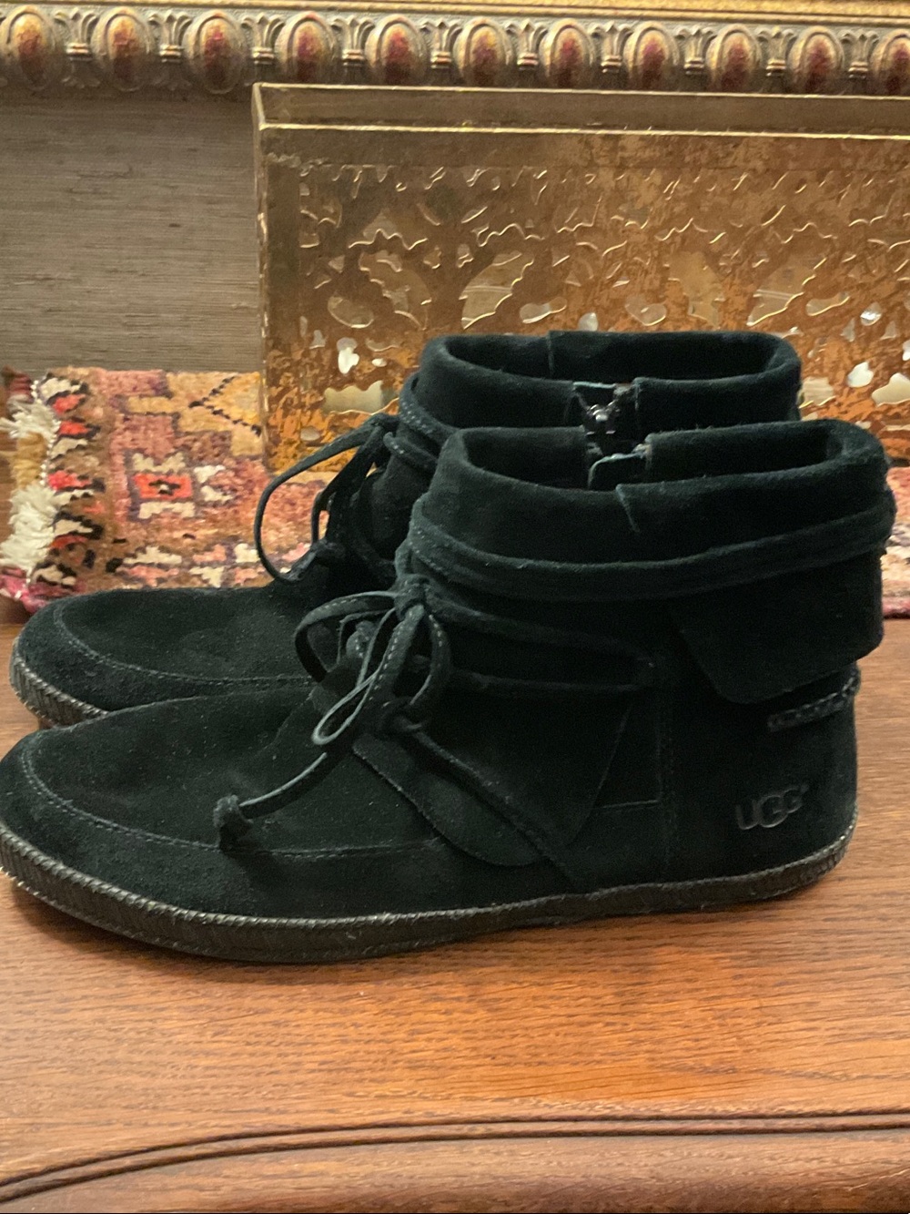 UGG Black Suede Moccasins.  Worn 3x. Fantastic condition. Clean inside & bottom